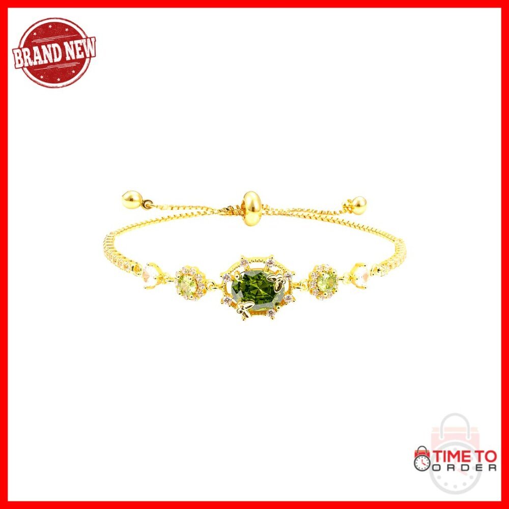 Dainty Gold Tennis Bracelet Elegant Adjustable Chain Cubic Zirconia Gemstone - Picture 1 of 7